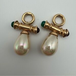 Vintage 14K Gold Pearl Cabochon Earring Charms Drops 8.44g